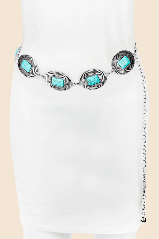 Anarchy Street - Western Turquoise Concho Oval Disc Chain Belt