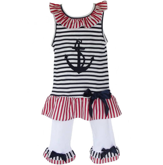 AnnLoren - Girls Sailor Anchor Outfit Kids Nautical Clothing PrePack