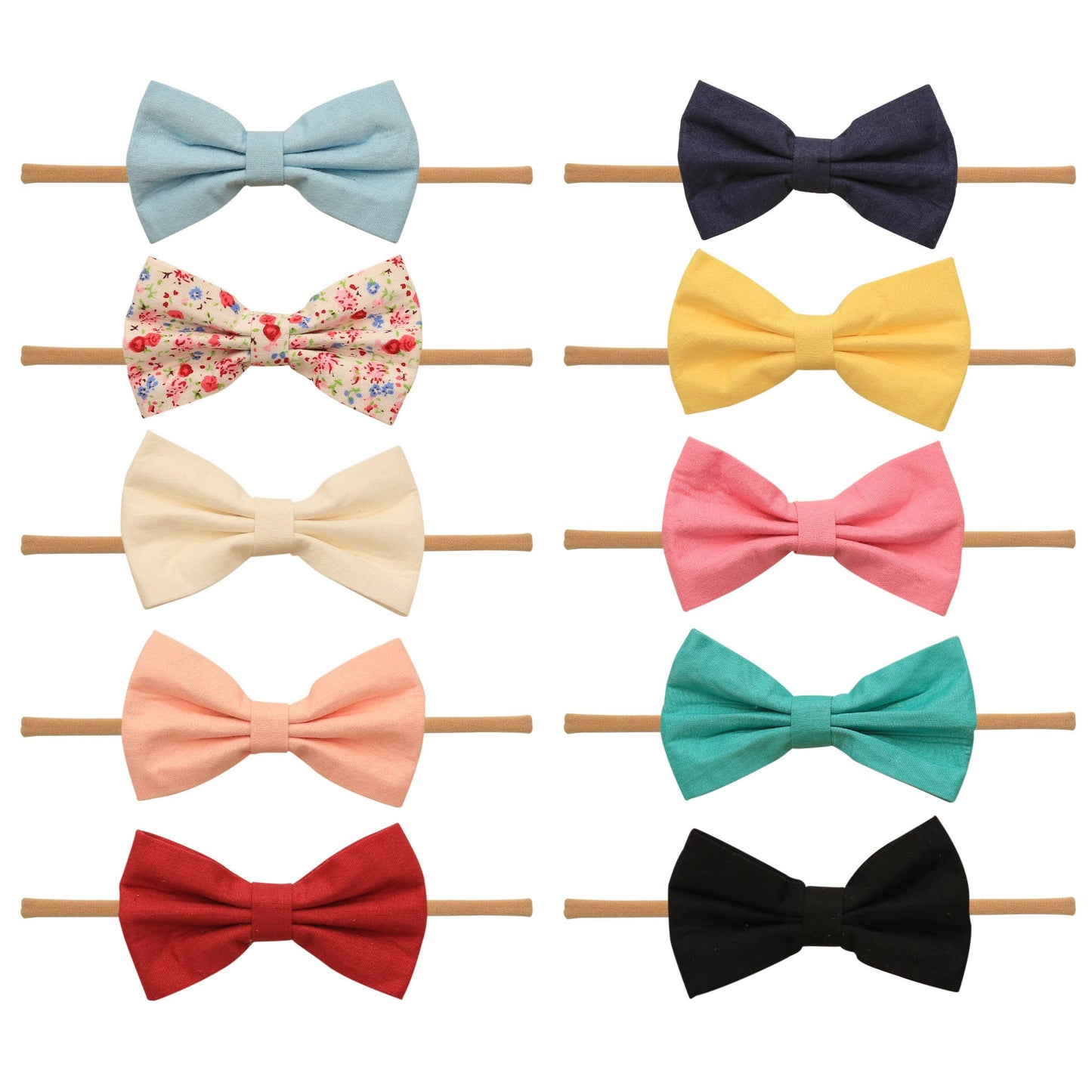 JLIKA - Nylon Newborn Baby Girl Headbands 10 Pcs Set Cotton Bow