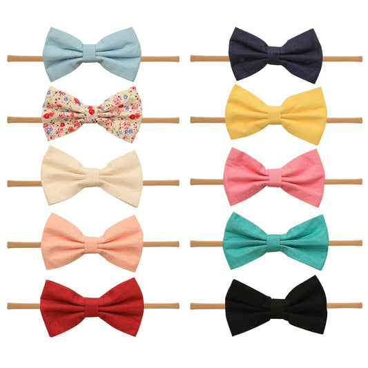 JLIKA - Nylon Newborn Baby Girl Headbands 10 Pcs Set Cotton Bow