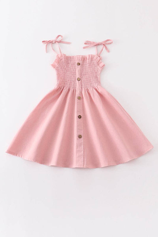 Honeydew - Pink smocked strap button dress