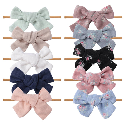 JLIKA - Nylon Newborn Baby Girl Headbands 10 Pcs Set Linen Roses