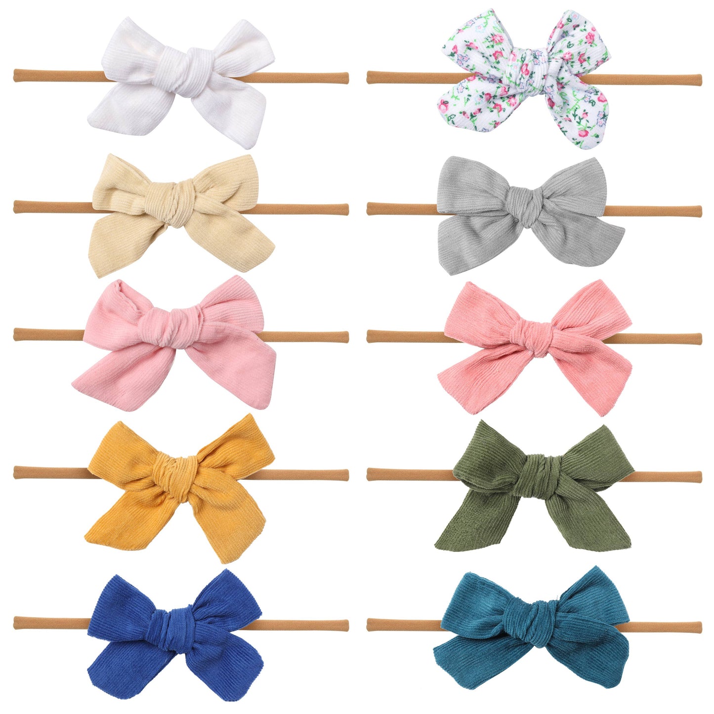 JLIKA - Nylon Newborn Baby Girl Headbands 10 Pcs Set Corduroy