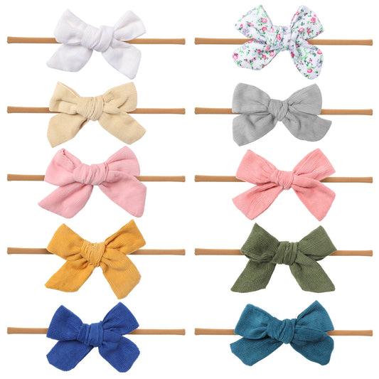 JLIKA - Nylon Newborn Baby Girl Headbands 10 Pcs Set Corduroy